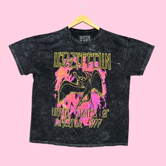 Led Zeppelin United Stated America 1977 Rock Band Mineral Wash Tee 1X - Picture 1 of 4